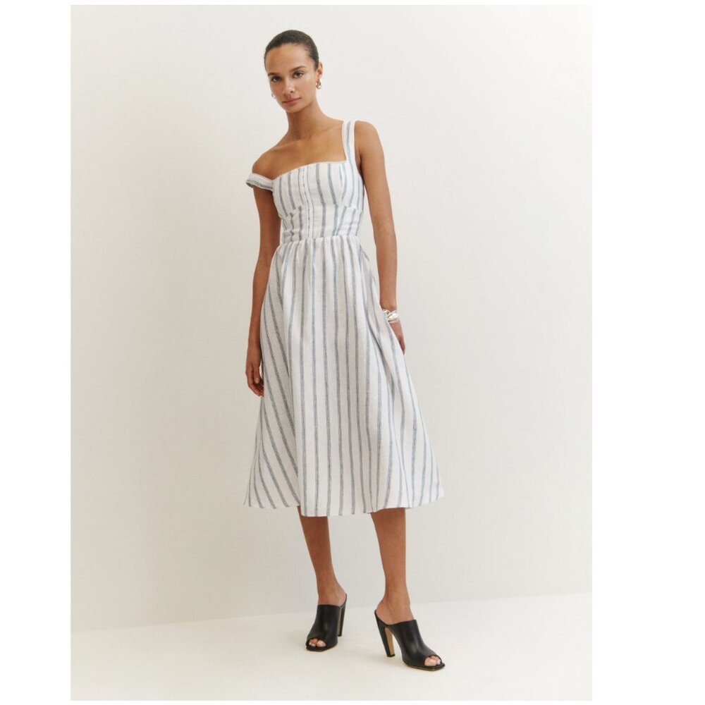 Reformation Tagliatelle Linen Dress in Harbor Stripe - Picture 4 of 14